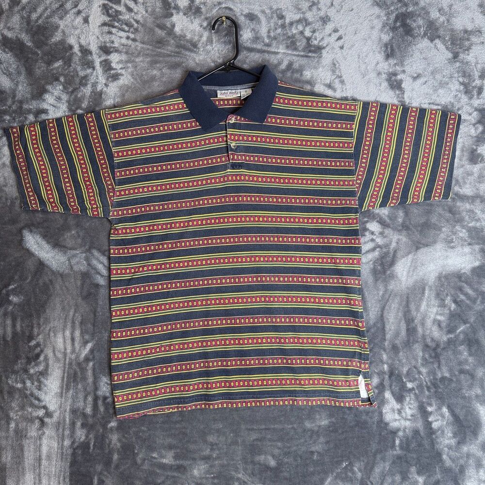 John Weitz Golf Polo Short Sleeve Collard Geometric Multi Color Size Medium
